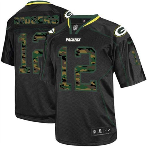 Nike Green Bay Packers #12 Aaron Rodgers Black Men’s Stitched NFL Elite Camo Fashion Jersey