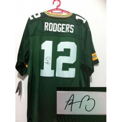 Nike Green Bay Packers #12 Aaron Rodgers Green Team Color Men’s Stitched NFL Elite Autographed Jersey