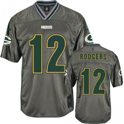 Nike Green Bay Packers #12 Aaron Rodgers Grey Men’s Stitched NFL Elite Vapor Jersey