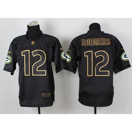 Nike Green Bay Packers #12 Aaron Rodgers Black Gold No. Fashion Men’s Stitched NFL Elite Jersey