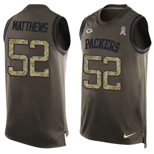 Nike Green Bay Packers #52 Clay Matthews Green Men’s Stitched NFL Limited Salute To Service Tank Top Jersey