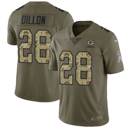 Nike Green Bay Packers No28 AJ Dillon Olive/Camo Women's Stitched NFL Limited 2017 Salute To Service Jersey