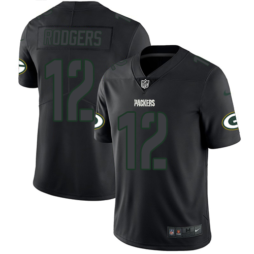 Nike Green Bay Packers #12 Aaron Rodgers Black Men’s Stitched NFL Limited Rush Impact Jersey