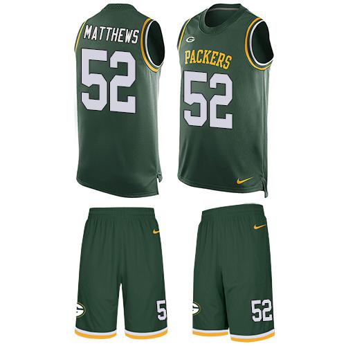 Nike Green Bay Packers #52 Clay Matthews Green Team Color Men’s Stitched NFL Limited Tank Top Suit Jersey