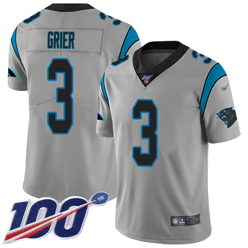 Nike Carolina Panthers #3 Will Grier Silver Men’s Stitched NFL Limited Inverted Legend 100th Season Jersey