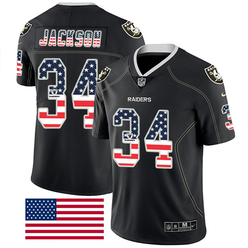 Nike Las Vegas Raiders #34 Bo Jackson Black Men’s Stitched NFL Limited Rush USA Flag Jersey