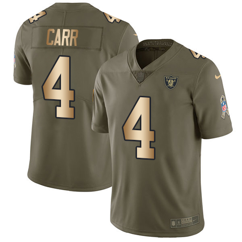 Nike Las Vegas Raiders #4 Derek Carr Olive/Gold Men’s Stitched NFL Limited 2017 Salute To Service Jersey