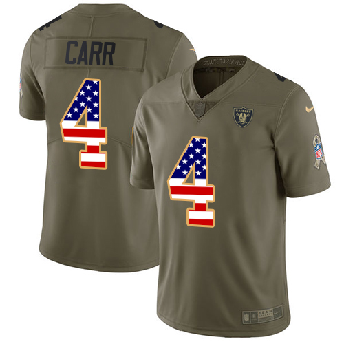 Nike Las Vegas Raiders #4 Derek Carr Olive/USA Flag Men’s Stitched NFL Limited 2017 Salute To Service Jersey