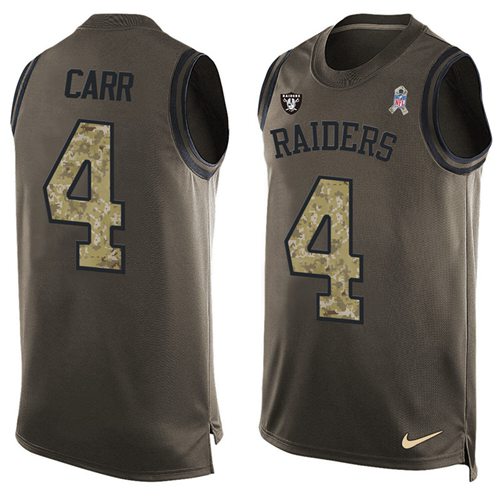 Nike Las Vegas Raiders #4 Derek Carr Green Men’s Stitched NFL Limited Salute To Service Tank Top Jersey