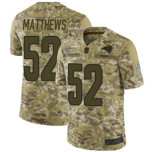Nike Los Angeles Rams #52 Clay Matthews Camo Men’s Stitched NFL Limited 2018 Salute To Service Jersey