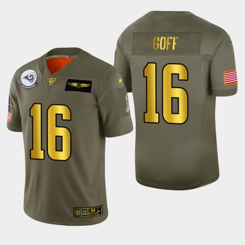 Nike Los Angeles Rams #16 Jared Goff Men’s Olive Gold 2019 Salute to Service NFL 100 Limited Jersey