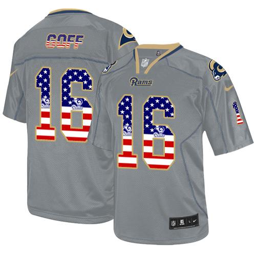 Nike Los Angeles Rams #16 Jared Goff Lights Out Grey Men’s Stitched NFL Elite USA Flag Fashion Jersey