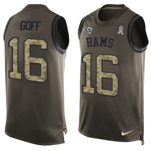 Nike Los Angeles Rams #16 Jared Goff Green Men’s Stitched NFL Limited Salute To Service Tank Top Jersey