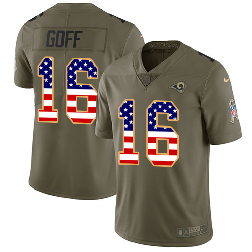 Nike Los Angeles Rams #16 Jared Goff Olive/USA Flag Men’s Stitched NFL Limited 2017 Salute To Service Jersey