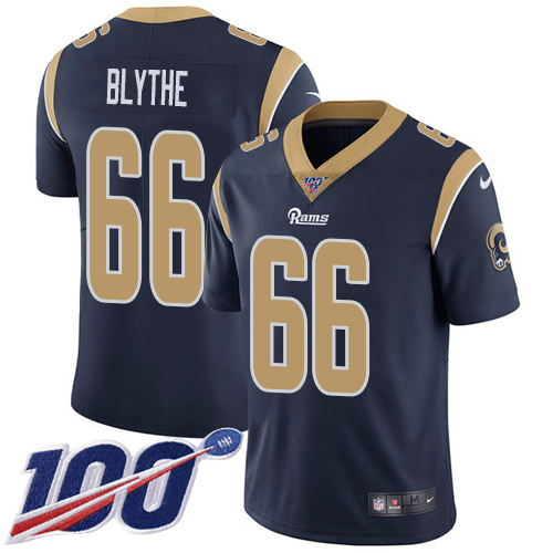 Nike Los Angeles Rams #66 Austin Blythe Navy Blue Team Color Men’s Stitched NFL 100th Season Vapor Untouchable Limited Jersey