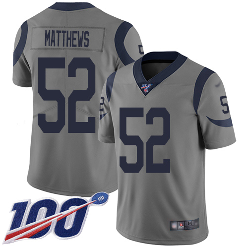 Nike Los Angeles Rams #52 Clay Matthews Gray Men’s Stitched NFL Limited Inverted Legend 100th Season Jersey