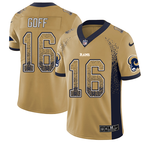 Nike Los Angeles Rams #16 Jared Goff Gold Men’s Stitched NFL Limited Rush Drift Fashion Jersey