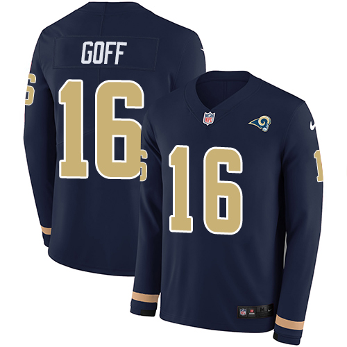 Nike Los Angeles Rams #16 Jared Goff Navy Blue Team Color Men’s Stitched NFL Limited Therma Long Sleeve Jersey