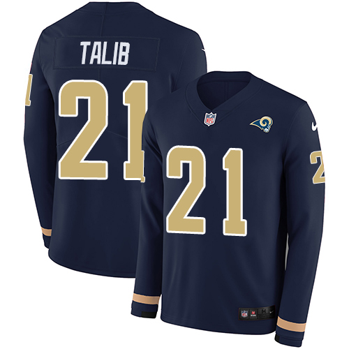 Nike Los Angeles Rams #21 Aqib Talib Navy Blue Team Color Men’s Stitched NFL Limited Therma Long Sleeve Jersey