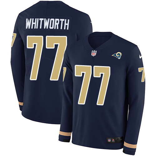 Nike Los Angeles Rams #77 Andrew Whitworth Navy Blue Team Color Men’s Stitched NFL Limited Therma Long Sleeve Jersey