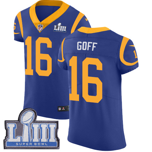 Nike Los Angeles Rams #16 Jared Goff Royal Blue Alternate Super Bowl LIII Bound Men’s Stitched NFL Vapor Untouchable Elite Jersey