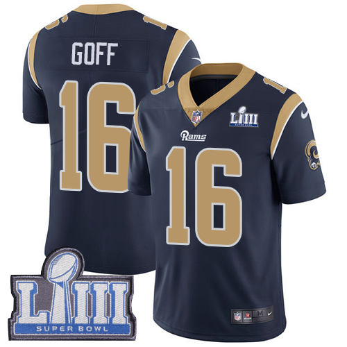 Nike Los Angeles Rams #16 Jared Goff Navy Blue Team Color Super Bowl LIII Bound Men’s Stitched NFL Vapor Untouchable Limited Jersey