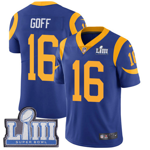Nike Los Angeles Rams #16 Jared Goff Royal Blue Alternate Super Bowl LIII Bound Men’s Stitched NFL Vapor Untouchable Limited Jersey