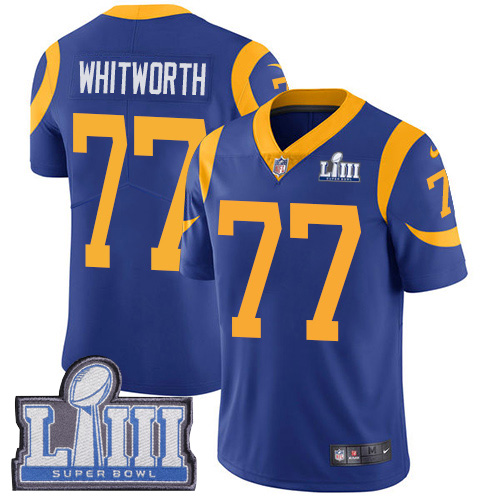 Nike Los Angeles Rams #77 Andrew Whitworth Royal Blue Alternate Super Bowl LIII Bound Men’s Stitched NFL Vapor Untouchable Limited Jersey