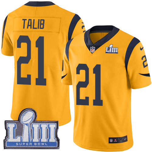 Nike Los Angeles Rams #21 Aqib Talib Gold Super Bowl LIII Bound Men’s Stitched NFL Limited Rush Jersey