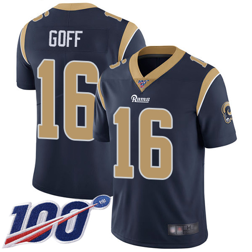 Nike Los Angeles Rams #16 Jared Goff Navy Blue Team Color Men’s Stitched NFL 100th Season Vapor Limited Jersey