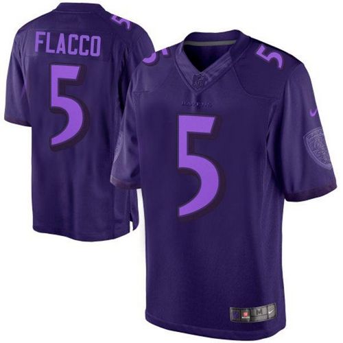 Nike Baltimore Ravens #5 Joe Flacco Purple Men’s Stitched NFL Drenched Limited Jersey