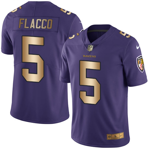 Nike Baltimore Ravens #5 Joe Flacco Purple Men’s Stitched NFL Limited Gold Rush Jersey