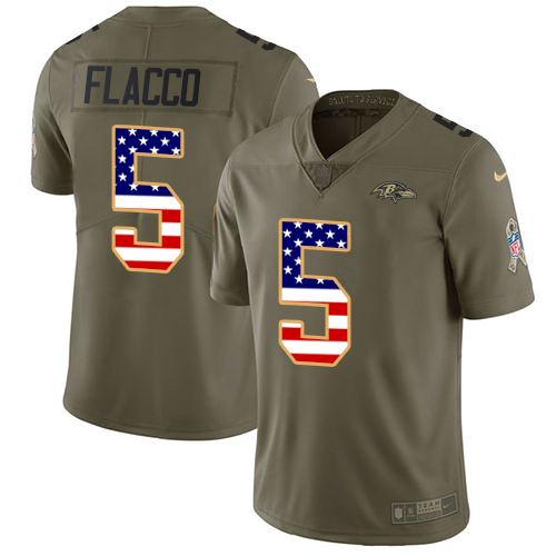 Nike Baltimore Ravens #5 Joe Flacco Olive/USA Flag Men’s Stitched NFL Limited 2017 Salute To Service Jersey