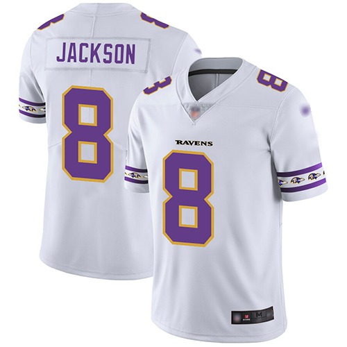 Nike Baltimore Ravens #8 Lamar Jackson White Men’s Stitched NFL Limited Team Logo Fashion Jersey