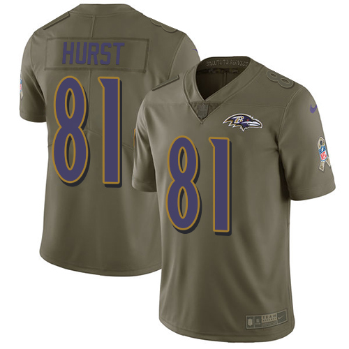 Nike Baltimore Ravens #81 Hayden Hurst Olive Men’s Stitched NFL Limited 2017 Salute To Service Jersey