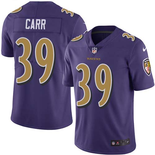 Nike Baltimore Ravens #39 Brandon Carr Purple Men’s Stitched NFL Limited Rush Jersey