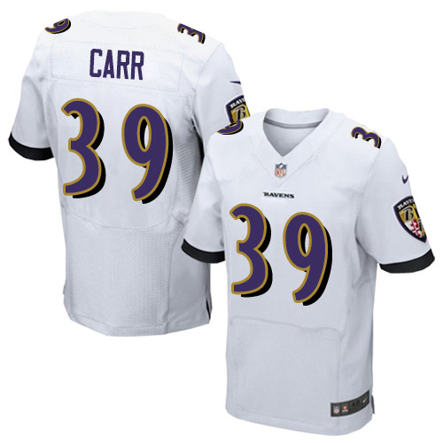Nike Baltimore Ravens #39 Brandon Carr White Men’s Stitched NFL New Elite Jersey