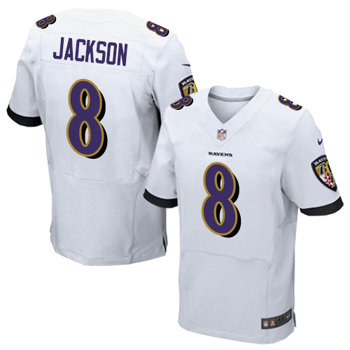 Nike Baltimore Ravens #8 Lamar Jackson White Men’s Stitched NFL New Elite Jersey