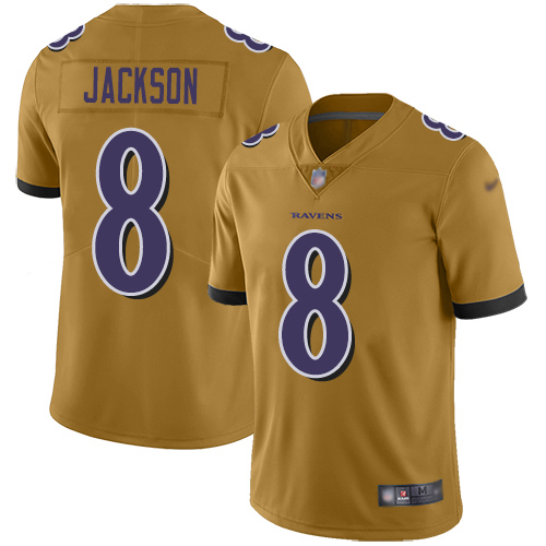 Nike Baltimore Ravens #8 Lamar Jackson Gold Men’s Stitched NFL Limited Inverted Legend Jersey