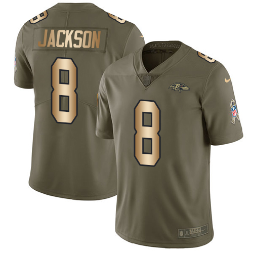 Nike Baltimore Ravens #8 Lamar Jackson Olive/Gold Men’s Stitched NFL Limited 2017 Salute To Service Jersey