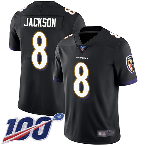 Nike Baltimore Ravens #8 Lamar Jackson Black Alternate Men’s Stitched NFL 100th Season Vapor Limited Jersey