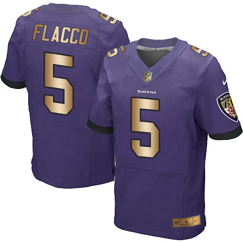 Nike Baltimore Ravens #5 Joe Flacco Purple Team Color Men’s Stitched NFL New Elite Gold Jersey
