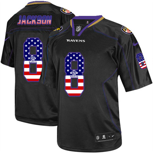 Nike Baltimore Ravens #8 Lamar Jackson Black Men’s Stitched NFL Elite USA Flag Fashion Jersey