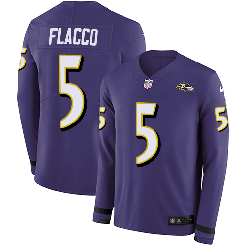 Nike Baltimore Ravens #5 Joe Flacco Purple Team Color Men’s Stitched NFL Limited Therma Long Sleeve Jersey