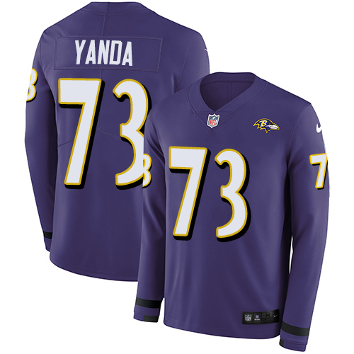 Nike Baltimore Ravens #73 Marshal Yanda Purple Team Color Men’s Stitched NFL Limited Therma Long Sleeve Jersey