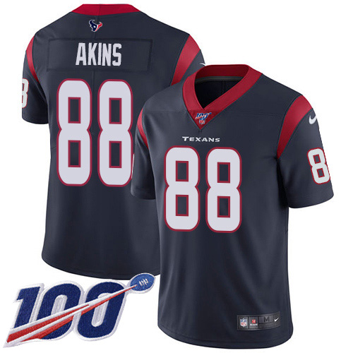 Nike Houston Texans #88 Jordan Akins Navy Blue Team Color Men’s Stitched NFL 100th Season Vapor Untouchable Limited Jersey