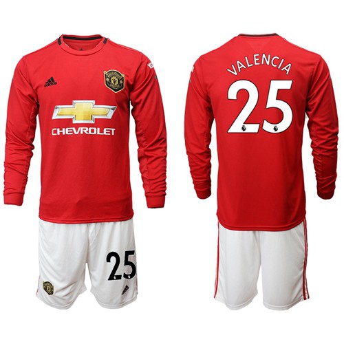 Manchester United #25 Valencia Red Home Long Sleeves Soccer Club Jersey