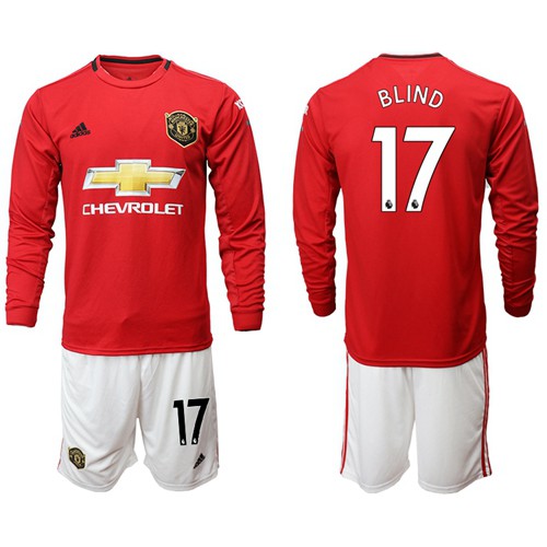 Manchester United #17 Blind Red Home Long Sleeves Soccer Club Jersey