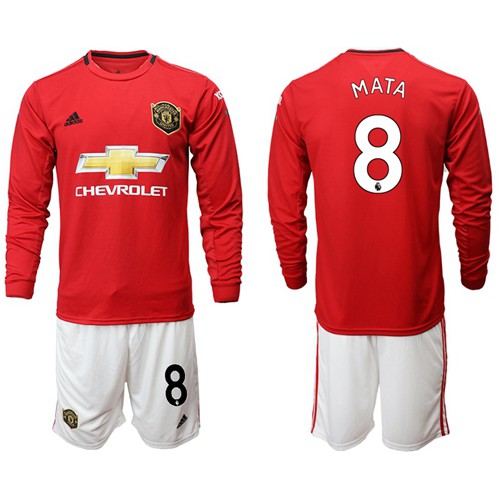 Manchester United #8 Mata Red Home Long Sleeves Soccer Club Jersey