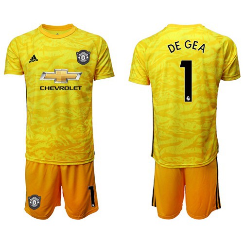 Manchester United #1 De Gea Yellow Goalkeeper Soccer Club Jersey